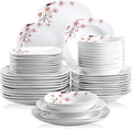 VEWEET Series Annie 48-Piece Ivory White Ceramic Porcelain Dinnerware Set with Pink Floral Pattern - Service for 12