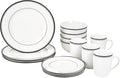 Amazon Basics 16-Piece Cafe Stripe Dinnerware Set Microwave and Dishwasher Safe Plates Bowls Mugs Service for 4 Black