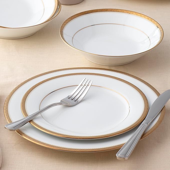 Noritake Charlotta Gold 12-Piece Dinnerware Set Service for 4