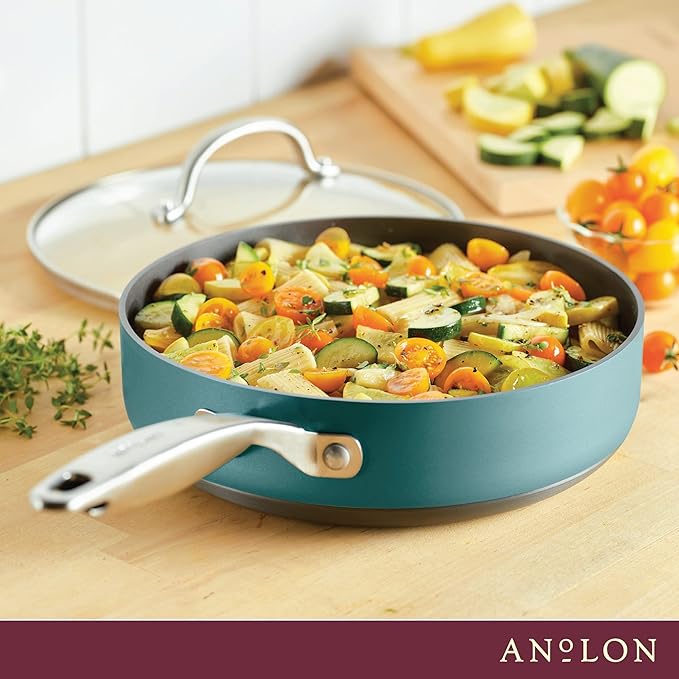 Anolon Achieve Hard Anodized Nonstick Sauté Pan with Lid 3 Quart - Teal