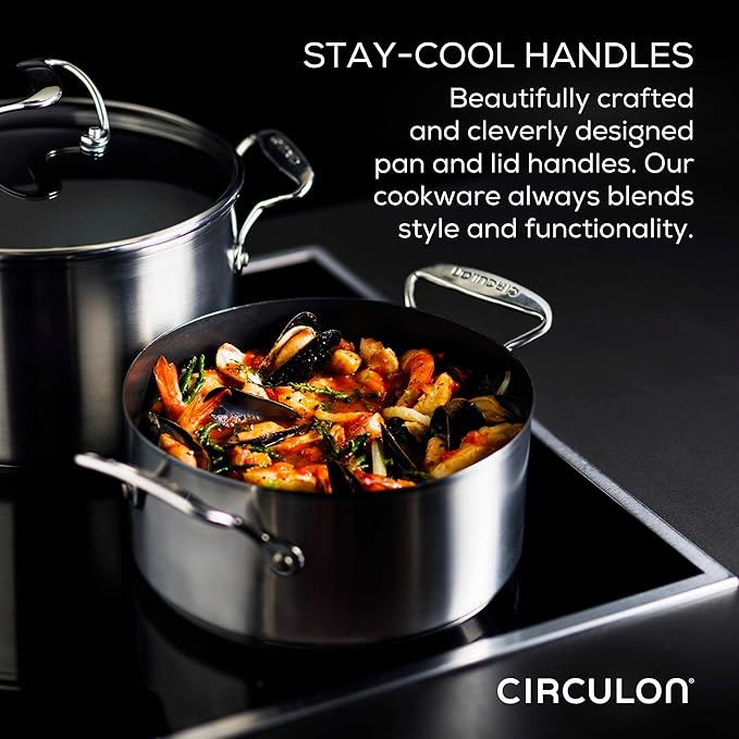 Circulon Stainless Steel Induction Cookware Set with SteelShield Hybrid Stainless and Nonstick Technology 6 Piece - Stainless Steel
