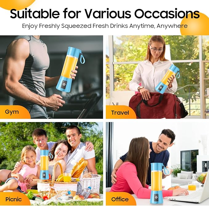2026 Newly Upgraded Portable Smoothie Blender - Cordless Personal Blender Type-C Rechargeable 13Oz Juice Cup BAP Free 20000Rpm Speed Powerful Blending Freshly Squeezed in Sports/Office