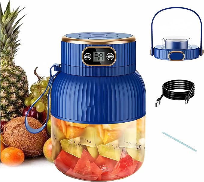 Portable BlenderPortable Blender for Shakes and Smoothies Personal Size High Speed Blender21oz USB C Rechargeable Blender for Travel/Picnic/Office/Gym/Sport (BLUE WITH CUP LID)