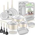 NutriChef 20-Piece Non-Stick Bakeware and Cookware Set - Utensils Including Pots and Baking Pans Made with Durable Aluminum Tempered Glass Lids Heat-Resistant Utensils Easy-Clean Design (White)