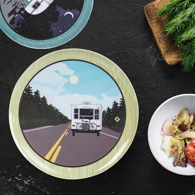 Melamine Plates and Bowls Sets12pcs Melamine Dinnerware Sets Unbreakable Dinnerware SetRV Camping Dishes SetLightweight Dishwasher Safe（White car）