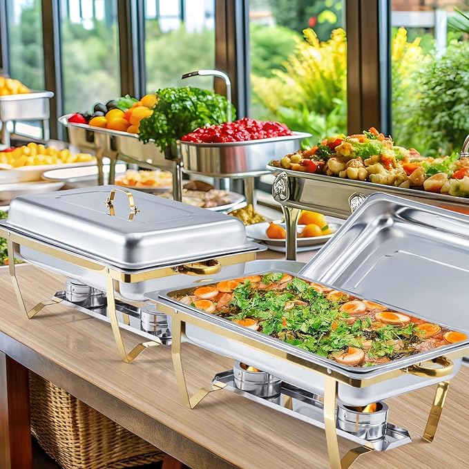 Superior Stainless Steel Chafing Dish Buffet Set – 2 Sets of 2-Piece Silver &amp Gold Food Warmers for Large Parties and Banquets – Durable Kitchen Cookware for Catering – Includes Specs: 2*2