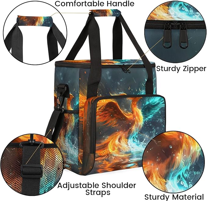 Phoenix Bird Travel Coffee Maker Carrying Bag Large Organizer Storage Tote Bag Insulated Reusable Cooler Grocery Bags