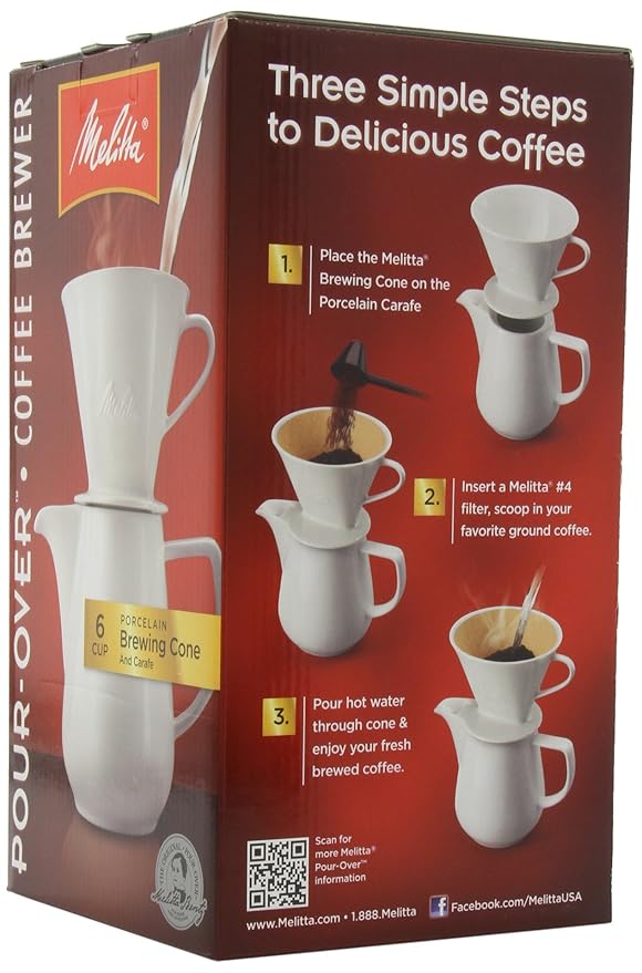 Melitta 36 oz. Pour-Over Coffee Brewer with Porcelain Carafe White