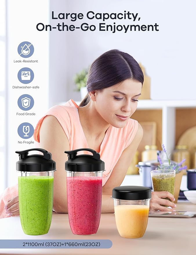 Ganiza Blender for Smoothies 14 Pcs Smoothie Blender for Kitchen Max 1300W Portable Blenders for Shakes Ice Crushing Grinding &amp More with 2 X 37 oz 23 oz Cups Perfect for Home &amp On - the -