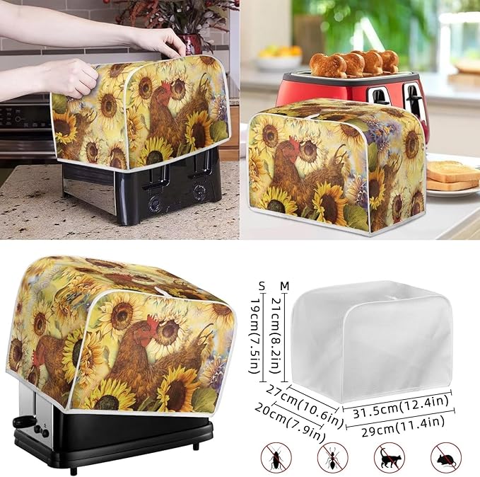 Appliance Covers for Kitchen Counter Rooster Toaster Cover Sunflower Toaster Covers 2 Slice Wide Slot Blender Covers Washable Dust Cover Kitchen Appliance Covers Slow Cooker Cooker Cover