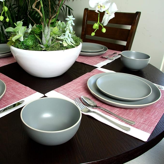 12-Piece Dinnerware Set in Grey Solid Traditional Round Stoneware 12 Piece Dishwasher Safe