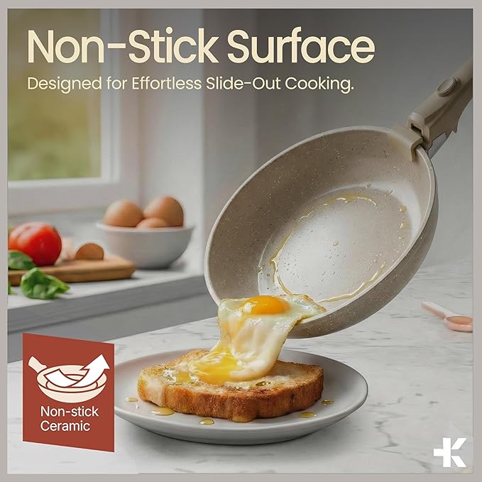 Bakken 17-Piece Ceramic Coated Aluminum Cookware Set Nonstick Pots and Pans with Lids Silicone Cooking Utensils &amp Oven Mitts All Stovetop Safe Up To 500°F PTFE &amp PFAS Free Dishwasher Safe