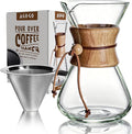 AGOGO Pour Over Coffee Maker Glass - 8 Cup Barista Kit with 304 Stainless Filter for Home Office Camping Cafes - Easy Clean Coffee Dripper Set (Soft Towel&ampBrush) (8 Cup/28 oz-Slim Shape)