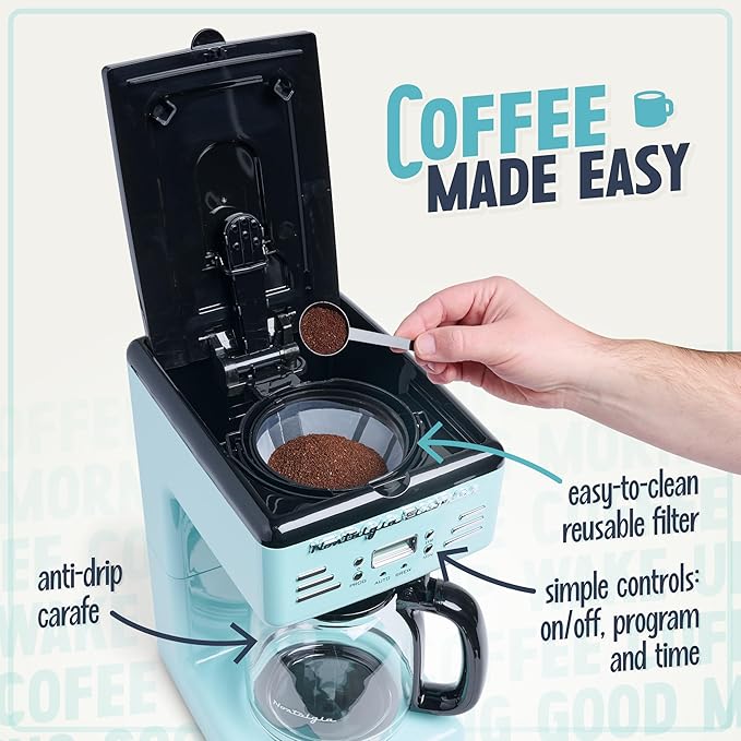 Nostalgia Retro 12-Cup Programmable Coffee Maker With LED Display Automatic Shut-Off &amp Keep Warm Pause-And-Serve Function Aqua