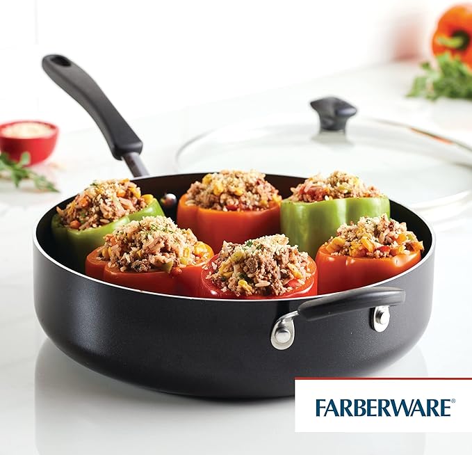 Farberware Cookstart DiamondMax Nonstick Jumbo Cooker with Lid and Helper Handle Dishwasher Safe 6 Quart Black