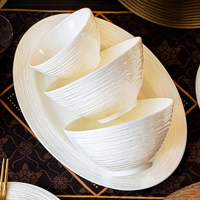 Fine Bone China Dinnerware Set Porcelain &amp Ceramic Dinnerware Sets Bone Stoneware &amp Ceramic Cookware Tableware Set Includes Dinner Plates|Spoons|Pasta Bowls|Soup Pot|Chopsticks (108 Pcs)