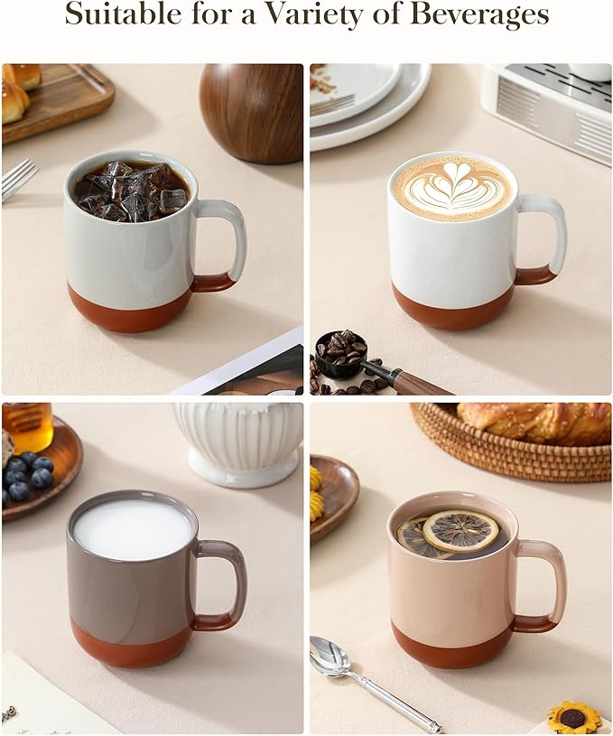 MALACASA Ceramic Coffee Mugs Set of 4 16oz Coffee Cups Modern Farmhouse Mugs for Coffee Latte Tea Hot Chocolate Cappuccino Milk Microwave &amp Dishwasher Safe Multicolor Series TARA