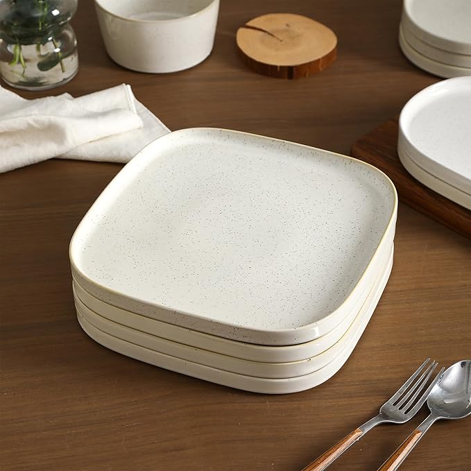 Stone Lain Cairo 12-Piece Dinnerware Set Stoneware Plates and Bowls Set Microwave and Dishwasher Safe Includes Dinner and Salad Plates Cereal Bowls Dish for 4 White Speckled