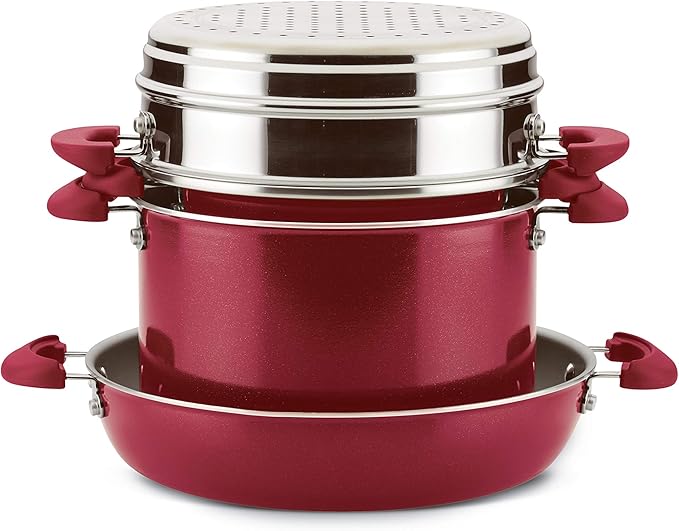 Rachael Ray 12166 8-Piece Create Delicious Stackable Nonstick Cookware Set Red Shimmer