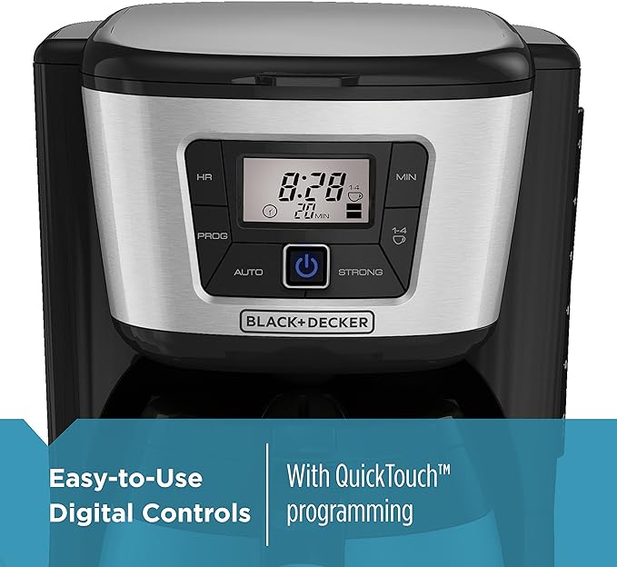 BLACK+DECKER 12-Cup Thermal Coffeemaker Black/Silver CM2035B &amp Coffee Grinder One Touch Push-Button Control 2/3 Cup Bean Capacity Stainless Steel