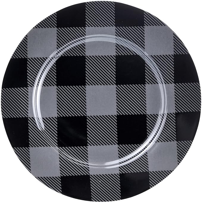 Safdie &amp Co. Buffalo Plaid Grey Black 16 Piece Dinnerware Set Service for 4 Fiesta Dinnerware home trends and home food network essentials Porcelain dinner plates 16 L x 12 W x 15 H