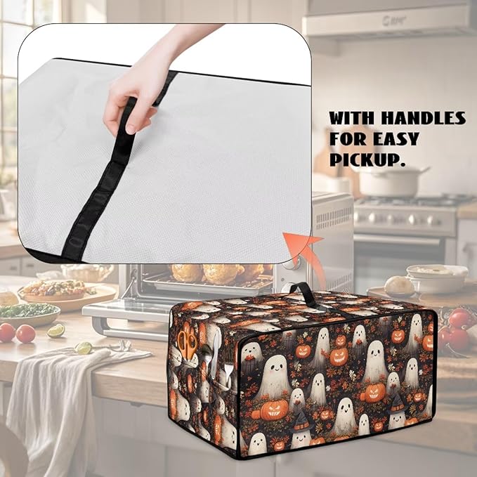 Halloween Ghost Toaster Oven Cover Wide Slots Toaster Cover Small Appliance Covers Dust and Fingerprint Protection Machine Washable Oil-Proof Bread Maker Covers-1