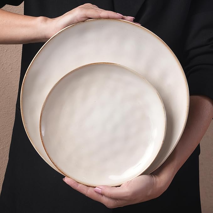 Karaca Aria Reactive Stoneware Plates &amp Bowls Sets - Ceramic Dinnerware Sets for 6 24 Piece Microwave Safe Dish Set incl. Dinner Plate Set with Pasta Bowls Side Plates and Cereal Bowl - Beige