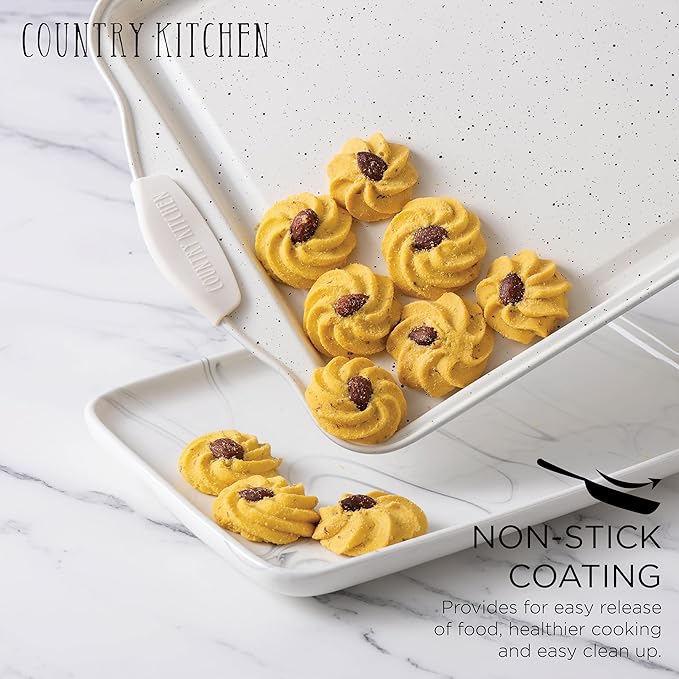 Country Kitchen Cookware &amp Bakeware Bundle- Removable Handle Cookware Set and Vaarious Baking Pans Including Muffin Tins Cookie Sheets Crisper and Loaf Pans