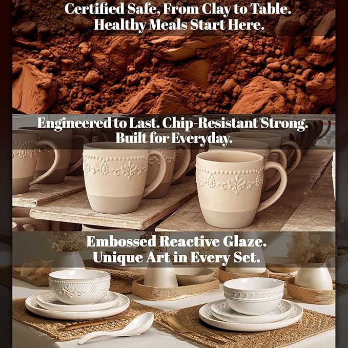 Artena Plates And Bowls Sets 24 Pieces Dinnerware Sets Dish Set For 6 Ceramic Kitchen Bowl And Plate Set Embossed White Dishware Sets Dishwasher &amp Microwave Safe (Damask Floral)