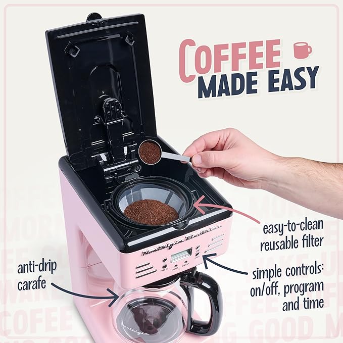 Nostalgia Retro 12-Cup Programmable Coffee Maker With LED Display Automatic Shut-Off &amp Keep Warm Pause-And-Serve Function Pink