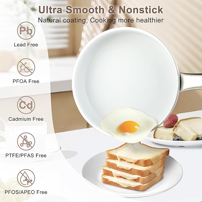 FAB&ampDELUXE 5Pcs Nonstick Cookware Set Aluminum Nonstick Pots and Pans with Glass Lids All Stovetops Compatible Non-toxic Healthy Kitchen Cooking Sets PFAS and PFOA Free