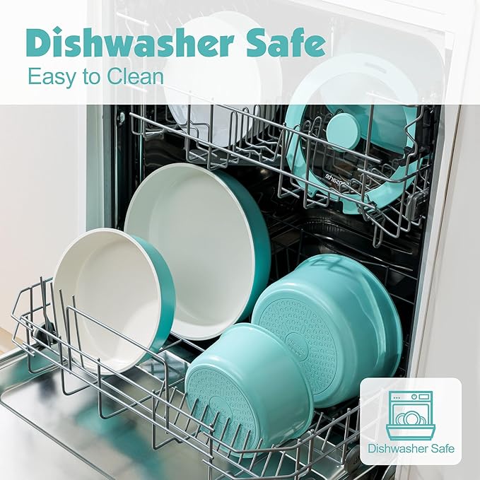 SENSARTE 24 Piece Ceramic Pots and Pans Set Nonstick Detachable Handle Cookware Induction Cookware Set with Removable Handle Healthy Non Stick for RV Dishwasher＆Oven Safe PFOA Free (Turquoise)