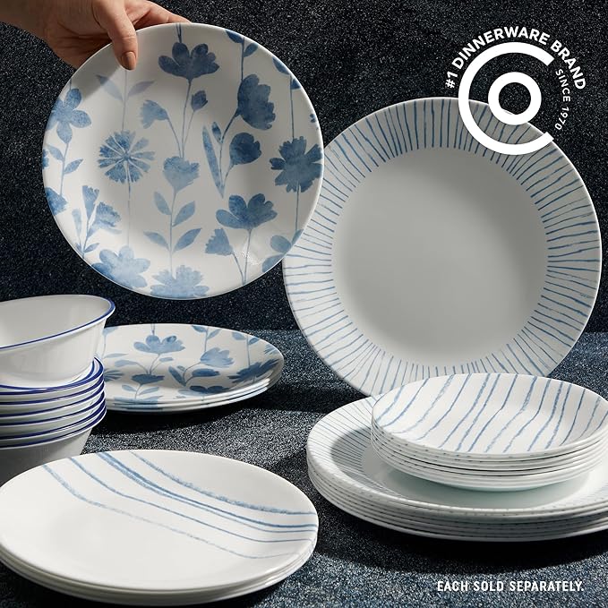 Corelle 18-Piece Dinnerware Set (Service for 6) + Corelle 6-Piece 10.25 Dinner Plates Vitrelle Triple Layer Glass Lightweight Round Plates