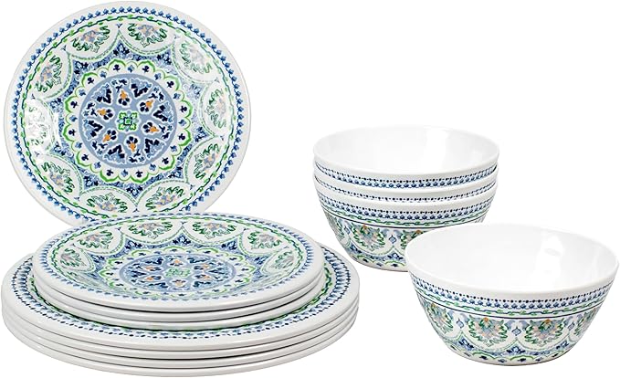 Blue Medallion 12-Piece Melamine Dinnerware Set