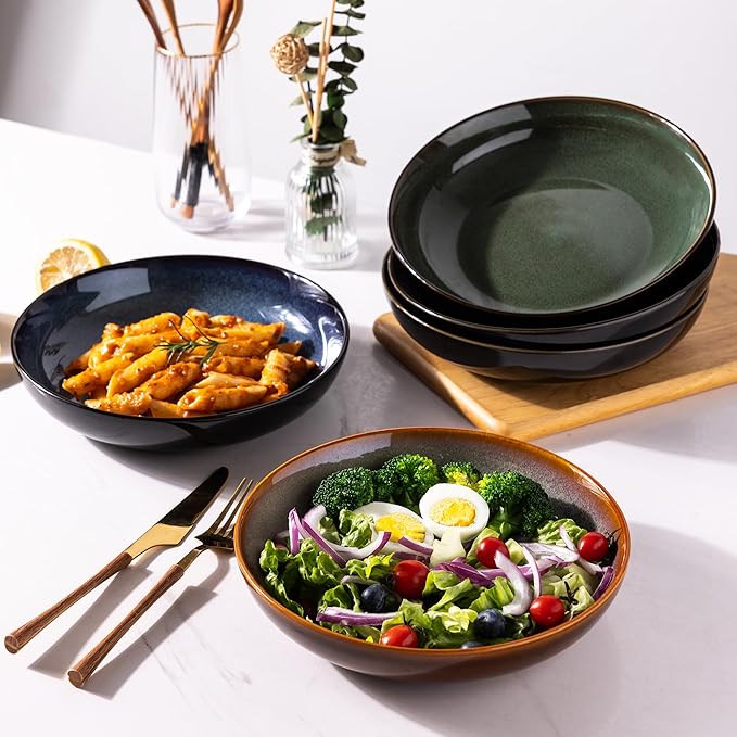 Ceramic Dinnerware Sets of 6Poreclain Plates and Bowls SetsHandmade Reactive Glaze Dishes SetChip Resistant and Scratch Resistant | Oven&ampDishwasher &amp Microwave Safe)-Colorflu(124PCS)