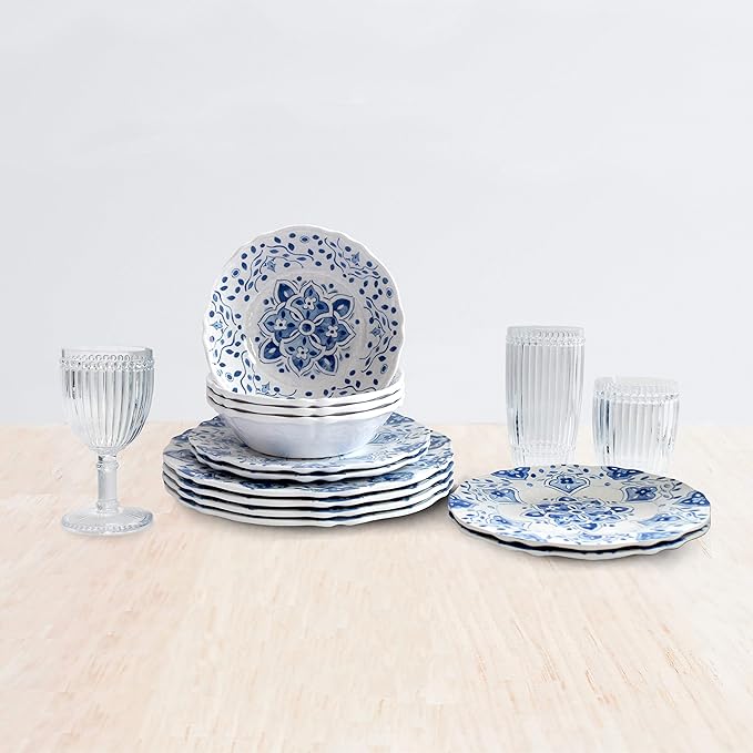 Le Cadeaux 12 Piece Luxury Melamine Dinnerware Set Service for 4 (12PCMRCB)