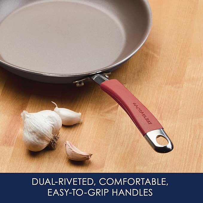 Rachael Ray - 87630 Rachael Ray Cucina Hard Anodized Nonstick Cookware Pots and Pans Set 12 Piece Gray with Red Handles