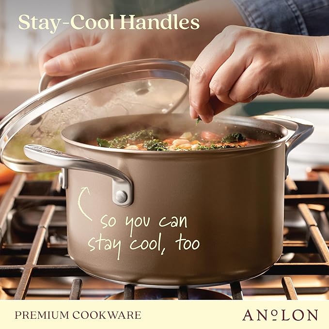 Anolon Ascend Hard Anodized Nonstick Saucepan/Saucepot and Lid - Good for All Stovetops (Gas Glass Top Electric &amp Induction) Dishwasher &amp Oven Safe with Stainless Steel Handle 4 Quart - Br