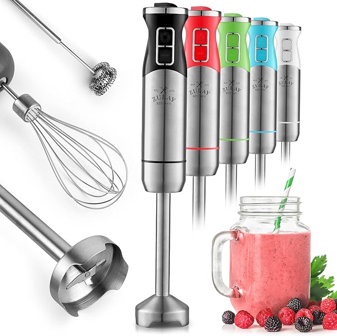 Zulay Immersion Blender Handheld - Durable Stick With Ultra-Sharp Stainless Steel Blades For Effortless Blending - Immersion Blender Set (No Cup) Matte Black)