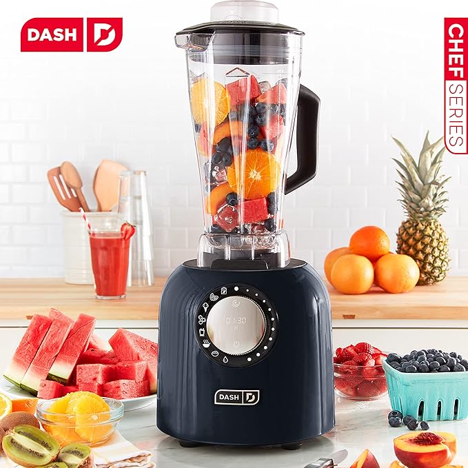 Dash Chef Series Deluxe Digital 64 oz Countertop Blender with Stainless Steel Blades Tritan Blending Jug Tablet Stand &amp USB Charging Port for Smoothies Nut Butters Purees Soup and More - Bl