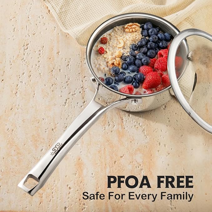 Sauce pan with lid1.5 Quart &amp 2.5 Quart &amp 3.5 Quart Hybrid Nonstick Sauce pans set Stainless Steel cookwarenon stick Pots PFOA FreeWorks on InductionCeramic and Gas Cooktops