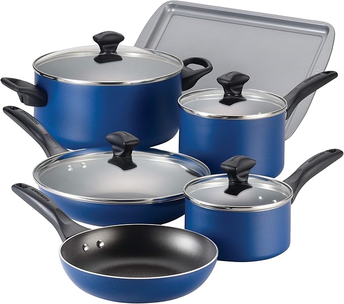 Farberware 21891 Dishwasher Safe Nonstick Cookware Set / Pots and Pans Set - 15 Piece Blue