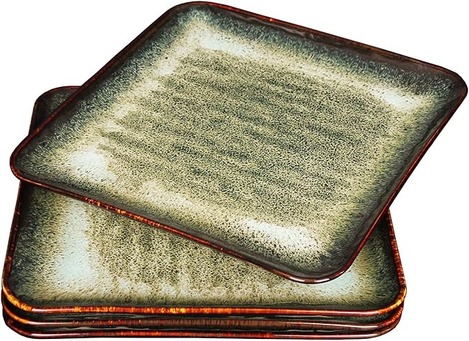 Ceramic Dinner Plates Dish Set Set of 4 Microwave Oven and Dishwasher Safe Scratch Resistant Dinnerware Kitchen Porcelain Serving Dishes 9 inch Square plate