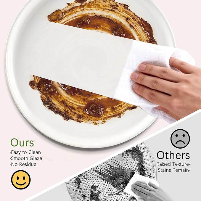Stoneware Dinnerware Sets Service for 4 12 pcs Reactive Glaze Plates and Bowls Sets Embossed Boho Ceramic Dish Set Highly Chip and Crack Resistant Farmhouse Plate Set Ivory White