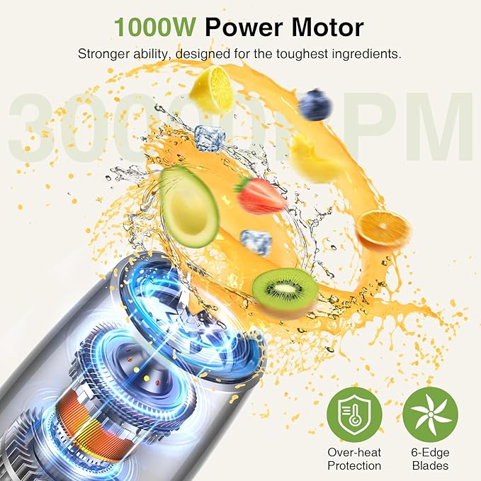 KOIOS Max 1000w Personal Smoothie Blender for Shakes and Smoothies + 27oz/0.8L Fast Heat Gooseneck Electric Kettle with Temperature Control