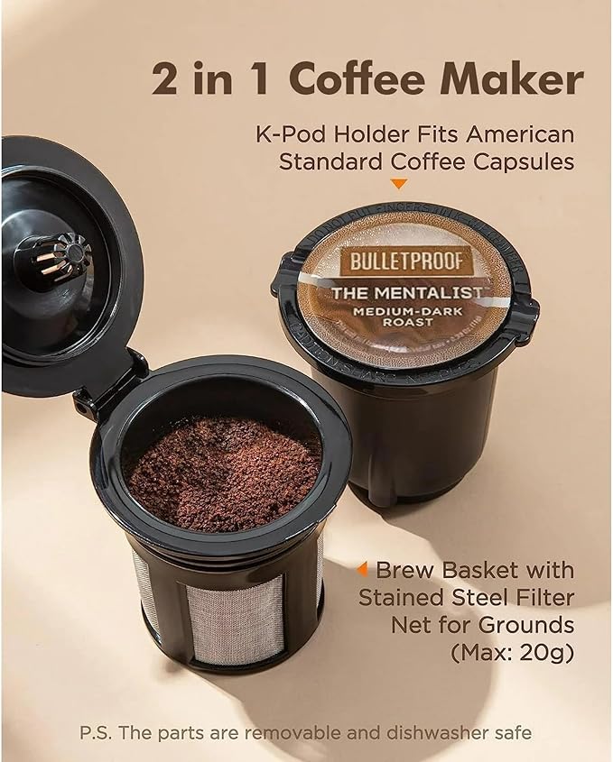 SIFENE Mini Single Serve Coffee Maker 2-in-1 Portable Drip Machine for K-Pods &amp Ground Coffee Fast Brew Auto Shut-Off Easy Clean Max Cup Height 5.5 Compact for Travel Office Dorm Red