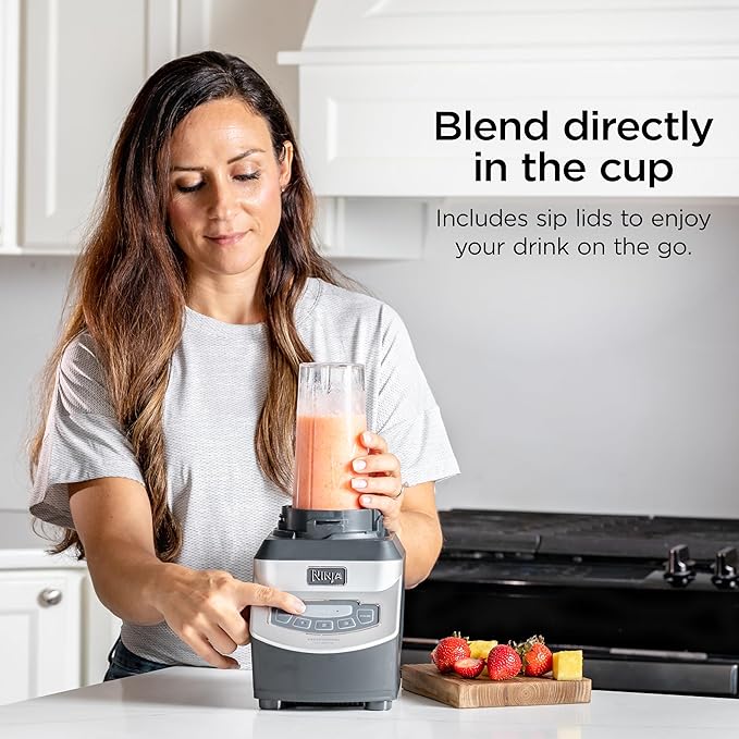 Ninja BL660 Professional Compact Smoothie &amp Food Processing Blender 1100-Watts 3 Functions -for Frozen Drinks Smoothies Sauces &amp More 72-oz.* Pitcher (2) 16-oz. To-Go Cups &amp Spout L