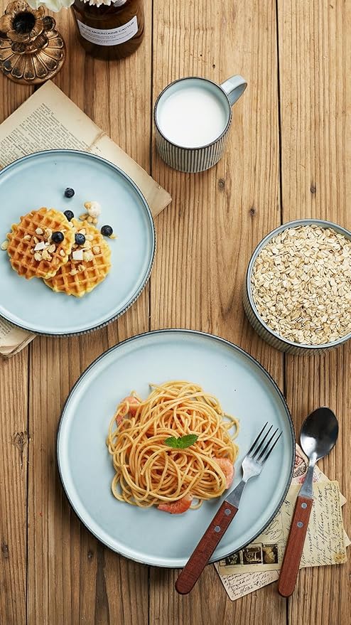 Famiware Star Dinnerware Set with Plates Bowls and Mugs Service for 4 (16-Piece) Stoneware Kitchen Dishes Dinner Plates - Smoky Blue