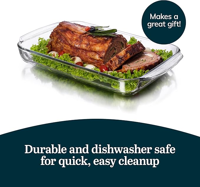 Libbey Baker's Basics 3-Piece Rectangular Glass Casserole Baking Dish Set Clear 2 Qt 2.7 Qt 3.4 Qt Transparent Stackable Dishwasher Safe