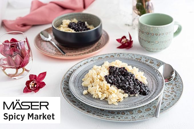 MÄSER 931745 Serie Spicy Market Handpainted Mediterranean Vintage Design 16-Piece Ceramic Crockery Set for 4 People Blue Earthenware